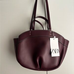 Zara Wine Red  Burgundy Double-Handle Tote Bag